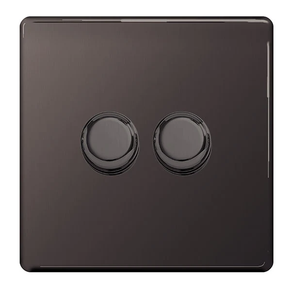 BG FBN82 Screwless Flatplate Black Nickel Intelligent 400W Double Dimmer Switch, 2-Way Push On-Off
