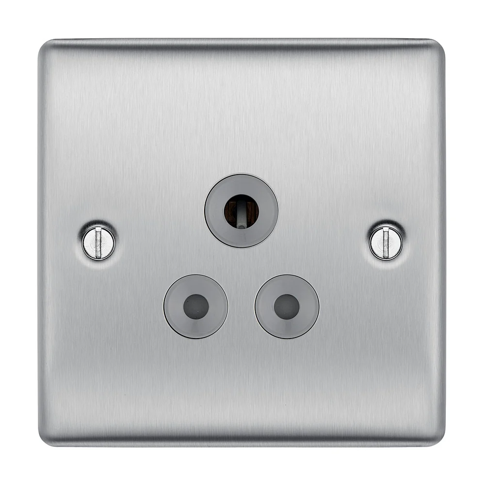BG NBS29G Nexus Metal Brushed Steel Single Round Pin Unswitched 5A Socket - Image 2