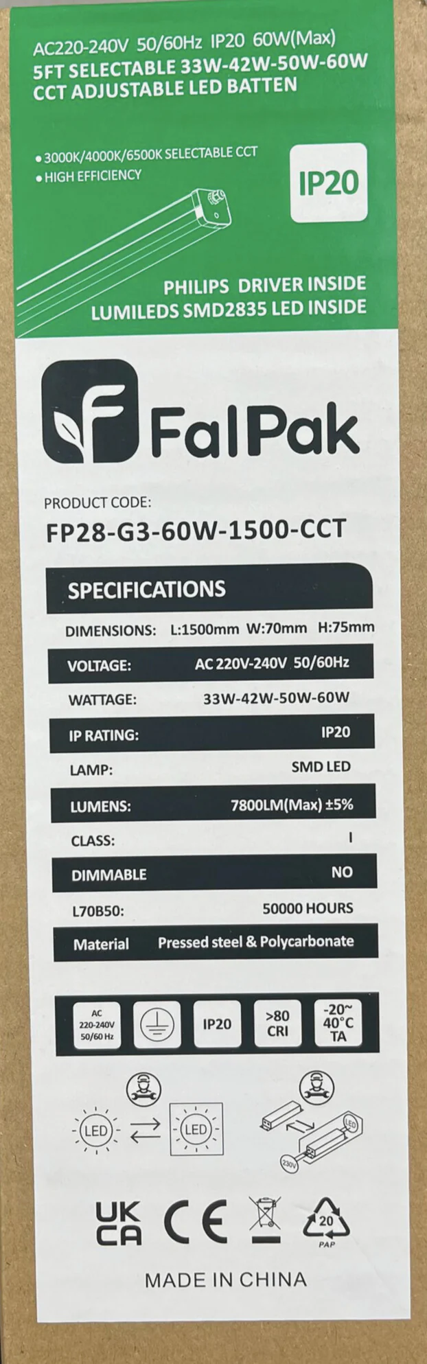 FalPak 4 Foot (1200mm) Bright, Color Changing (CCT), Durable (Phillips Driver), Multi-Wattage, Energy-Efficient LED Batten Fitting for Homes and Offices (FP28-G3-40W-1200-CCT) - Image 5