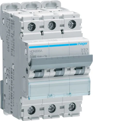 Hager NDN332A 32A, 3-Pole, 10kA-15kA, D-Curve Type AC MCB