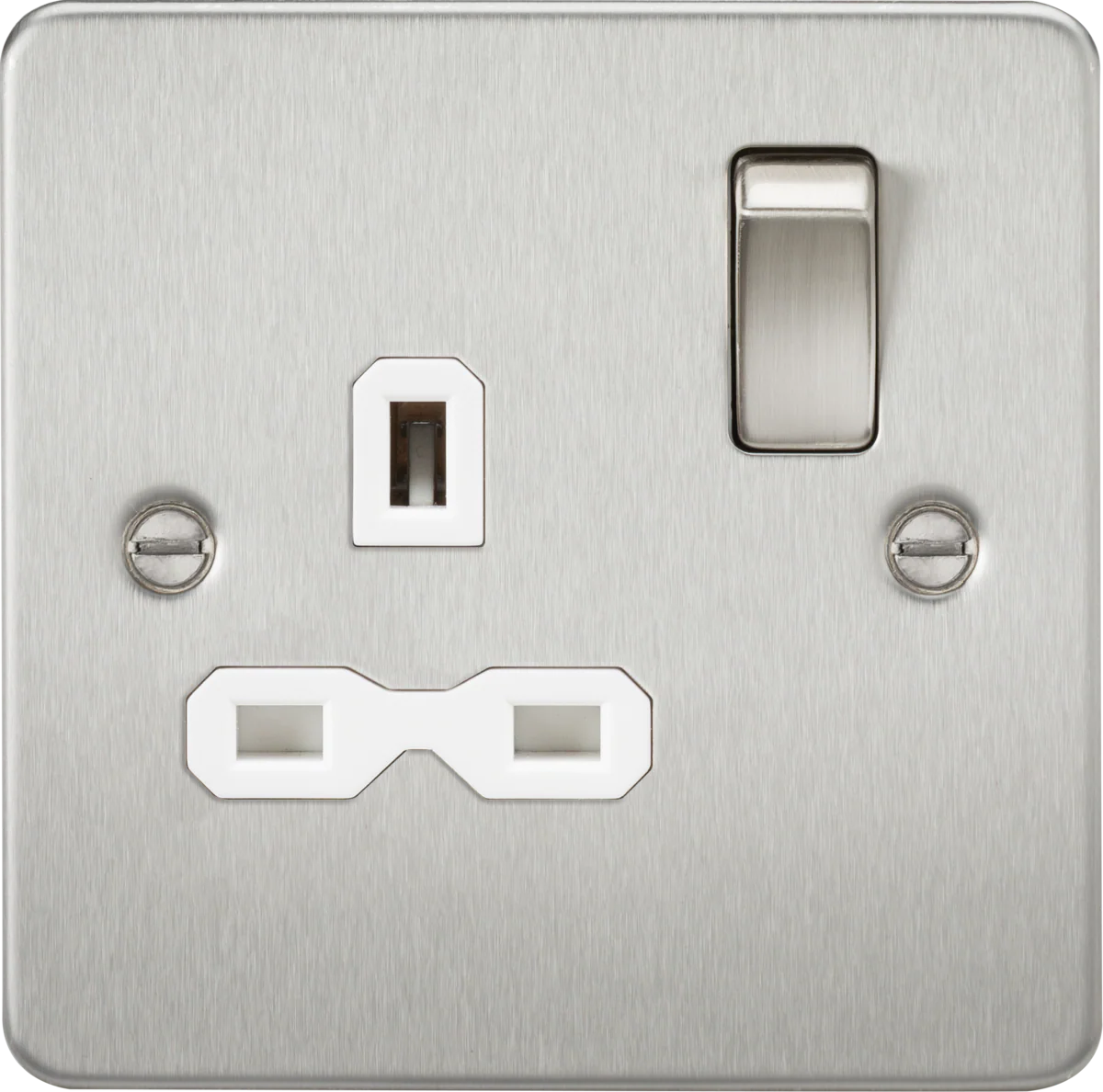 Knightsbridge MLA FPR7000BCW Flat plate 13A 1G DP switched socket - brushed chrome with white insert