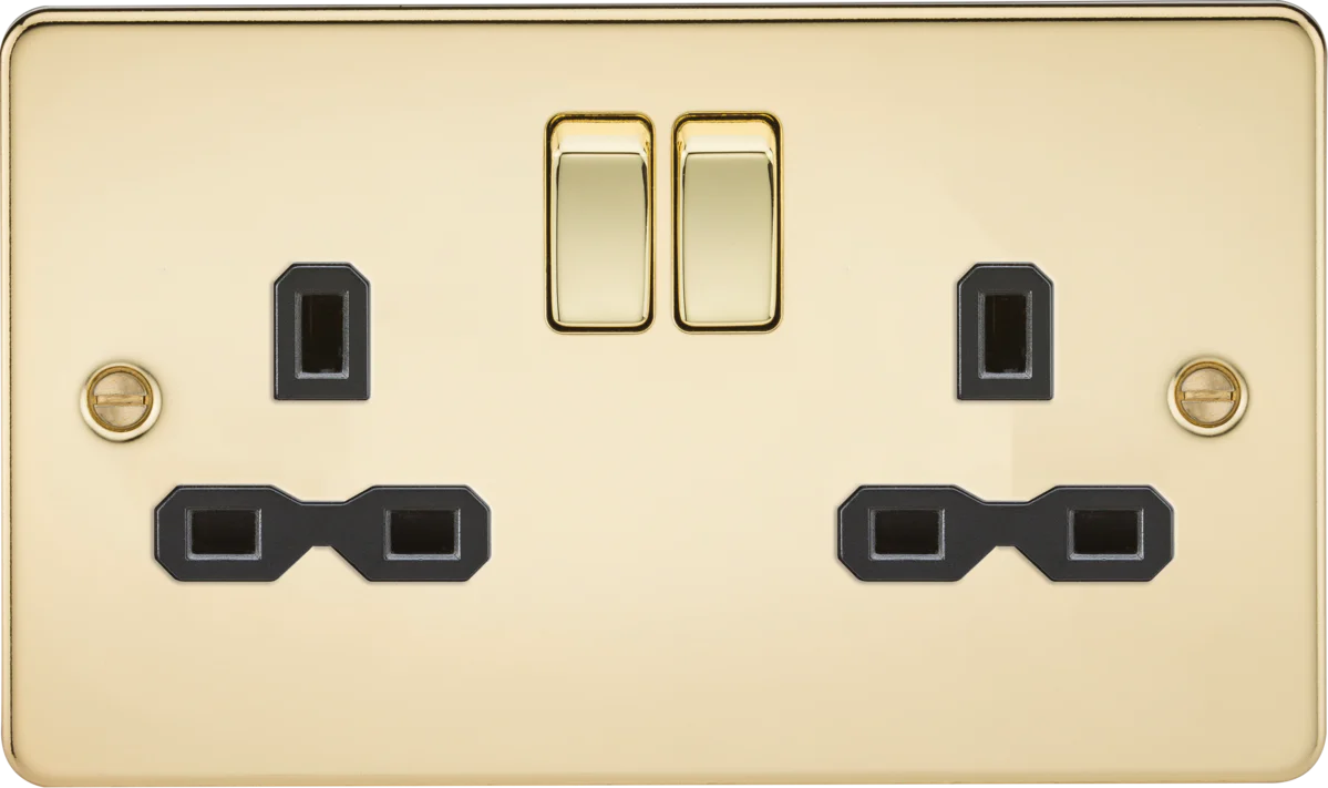 Knightsbridge MLA FPR9000PB Flat plate 13A 2G DP switched socket - polished brass with black insert