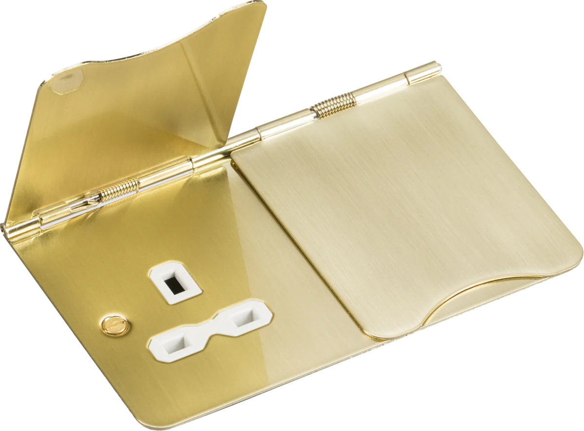 Knightsbridge MLA FPR9UBBW 13A 2G unswitched floor socket - brushed brass with white insert