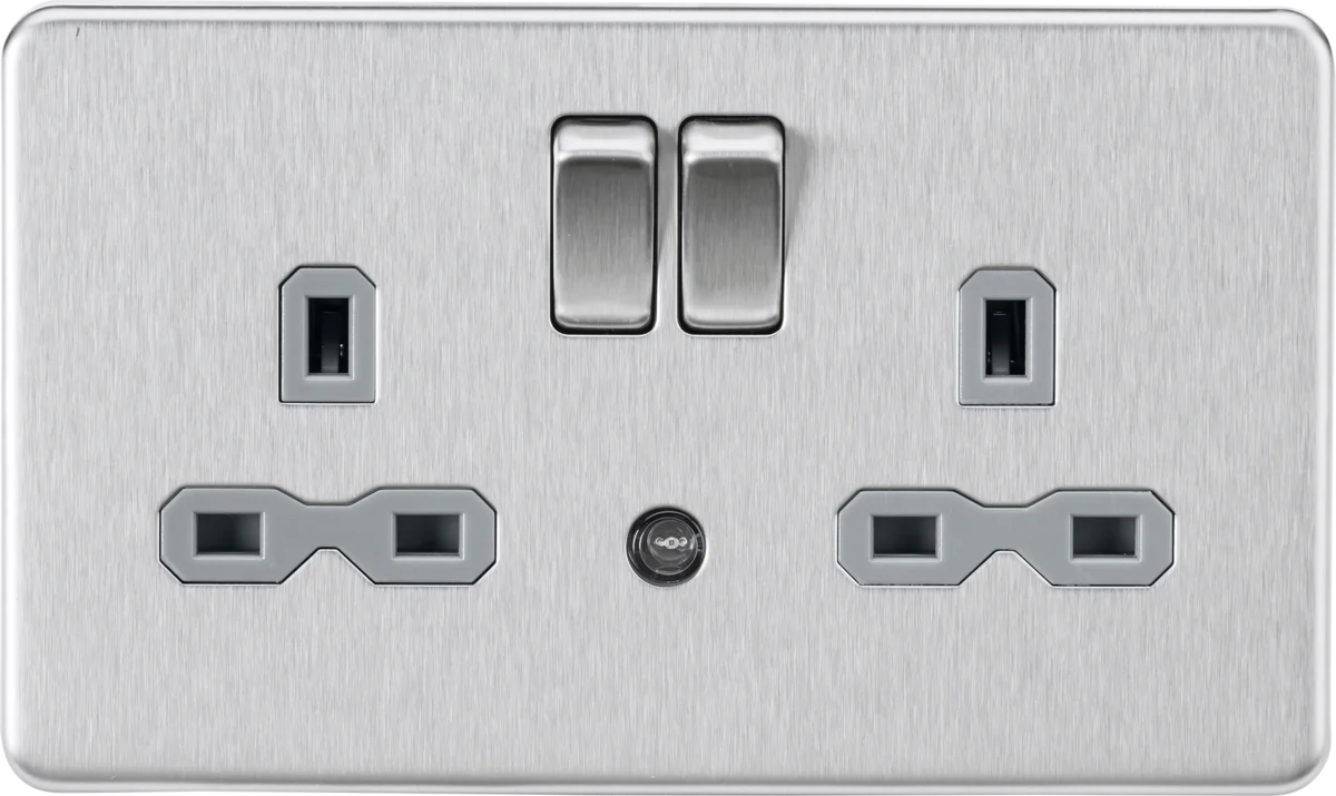 Knightsbridge MLA Screwless SFR9NLBCG 13A 2G DP switched socket with night light function - Brushed chrome with grey insert