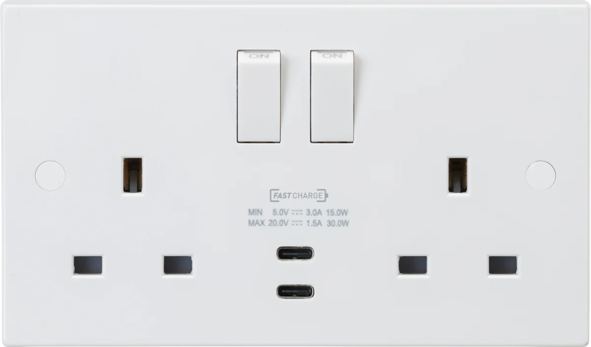 Knightsbridge MLA SN9930 13A 2G DP Switched Socket with Dual USB-C 20V DC 1.5A (Max. 30W)
