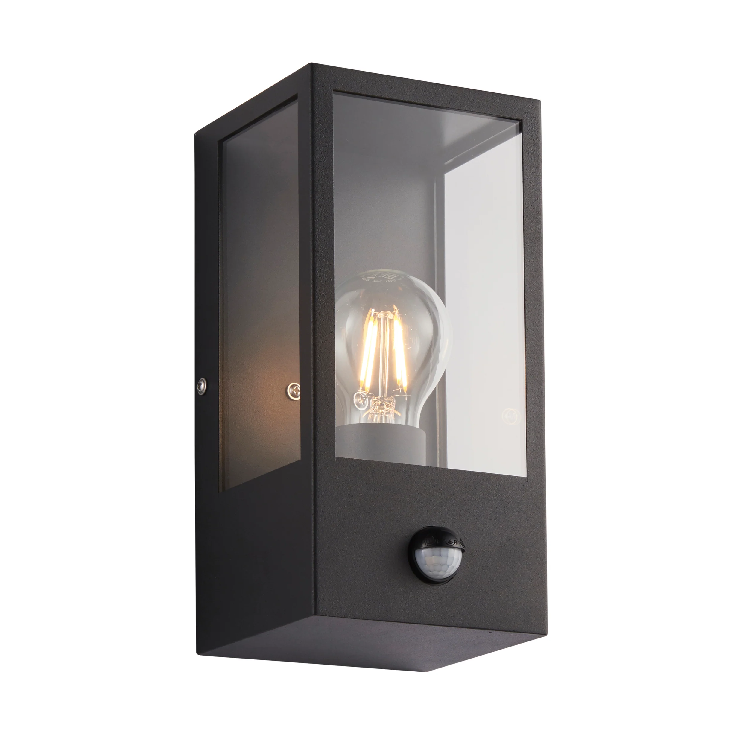 Saxby 94348 Breton Outdoor (IP44) Decorative Wall Light with PIR Sensor in Matt Black & Clear Glass - Image 4