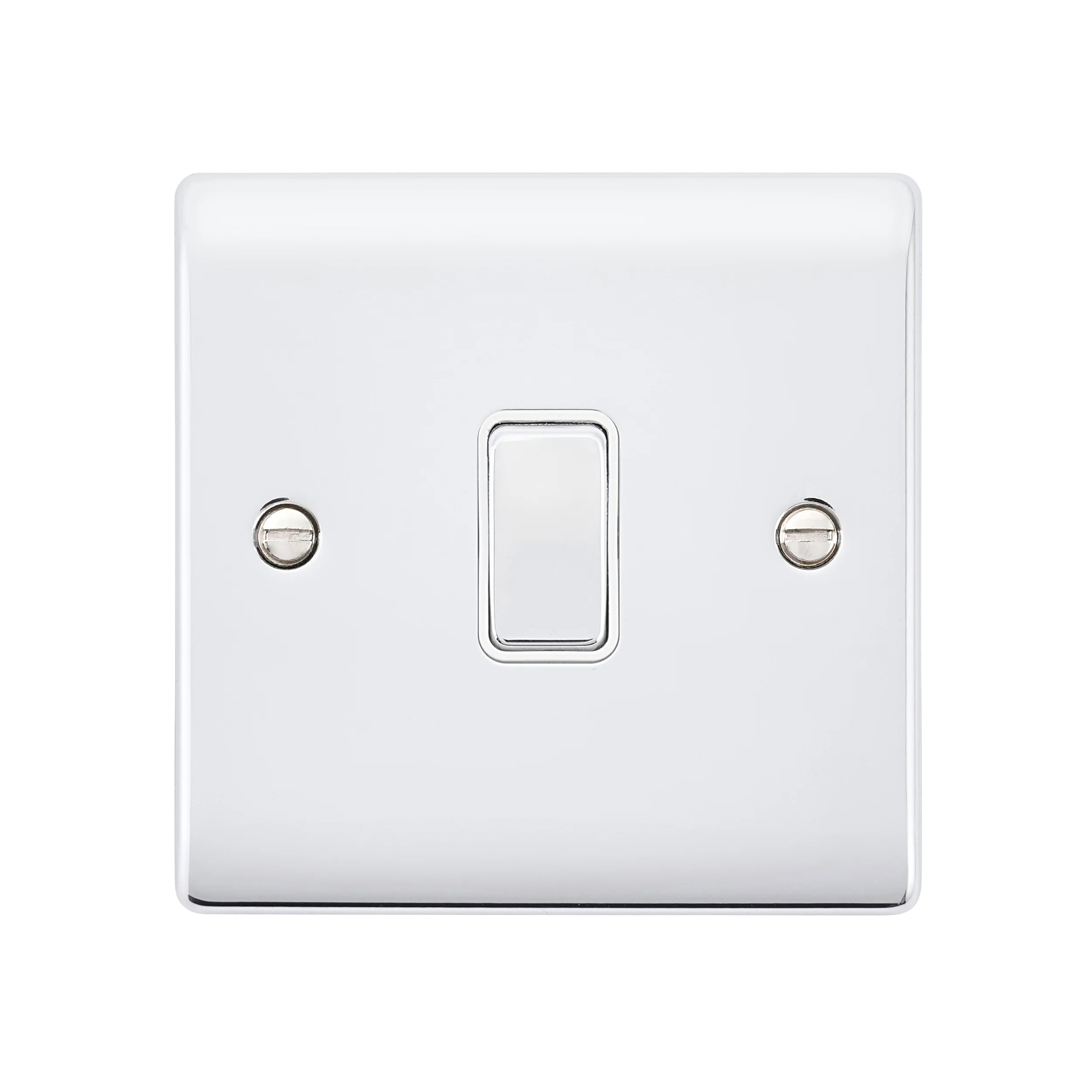 Saxby RS101PCW Raised Screwed 10AX 1G 2-Way Switch - Polished Chrome With White Insert