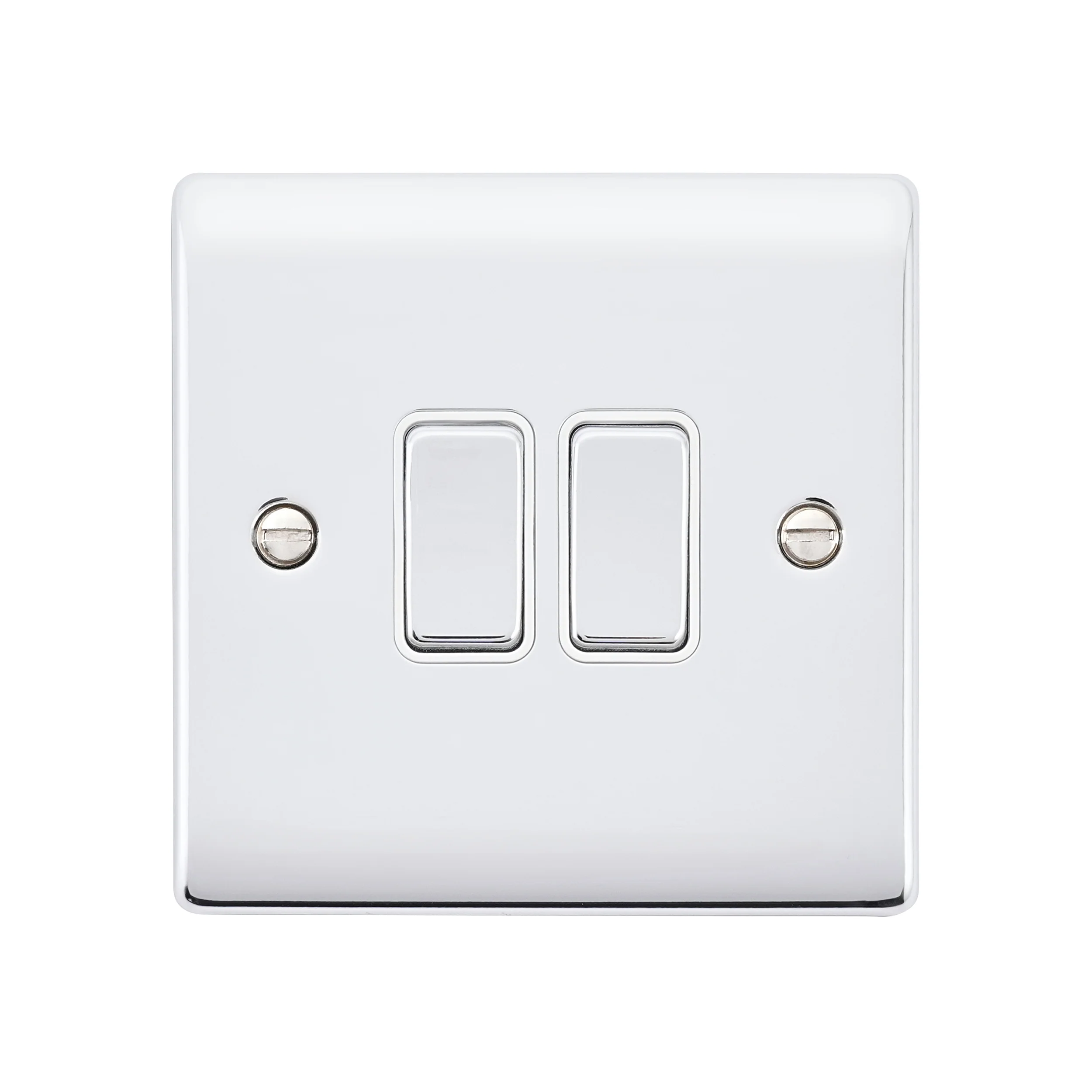 Saxby RS102PCW Raised Screwed 10AX 2G 2-Way Switch - Polished Chrome With White Insert