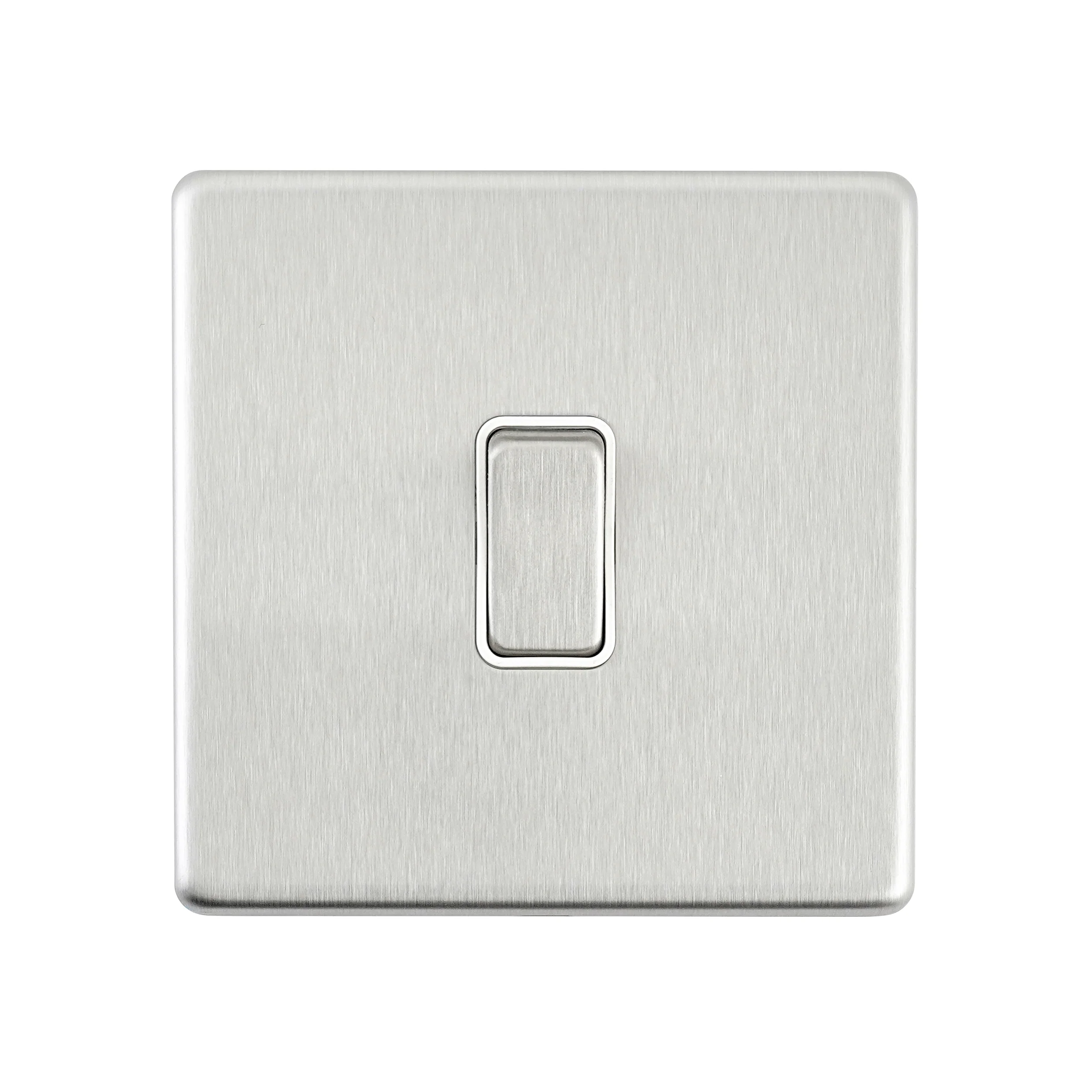 Saxby SL109BSW Screwless 10AX 1G Intermediate Switch - Brushed Steel With White Insert
