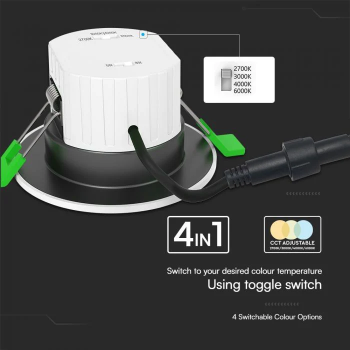 V-tac PACK OF 6 VT-DL0508A 5W/8W LED FIRE RATED DOWNLIGHT FLICKER FREE 4IN1 DIMMABLE (236126) - Image 7